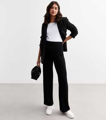 Maternity Black Ribbed Jersey Wide Leg Trousers