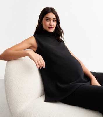 Maternity Black High Neck Sleeveless Top