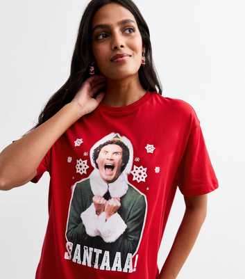 Red Oversized Christmas Elf Cotton Jersey T-Shirt