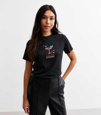 Black Christmas Cosmo Embroidered T-Shirt