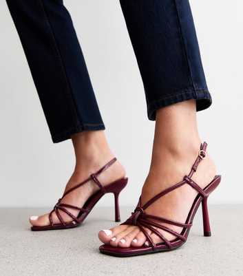 Public Desire Jiniso Plum Knotted Strap Patent Heeled Sandals