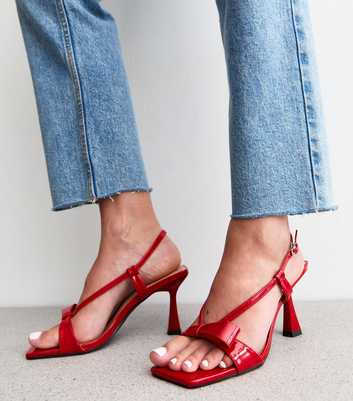 Public Desire Dinki Red Square Toe Patent Heeled Sandals