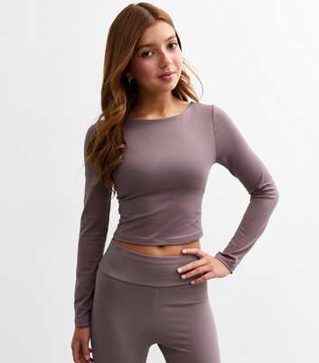 Girls Light Purple Scoop Back Long Sleeve Slinky Top