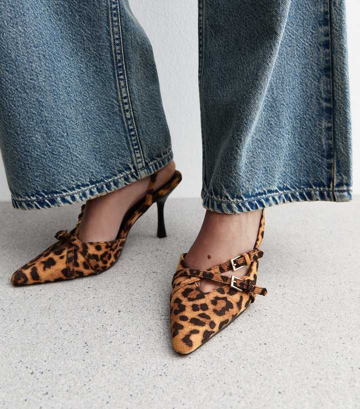 Public Desire Brown Smooch Leopard Heeled Court Shoes