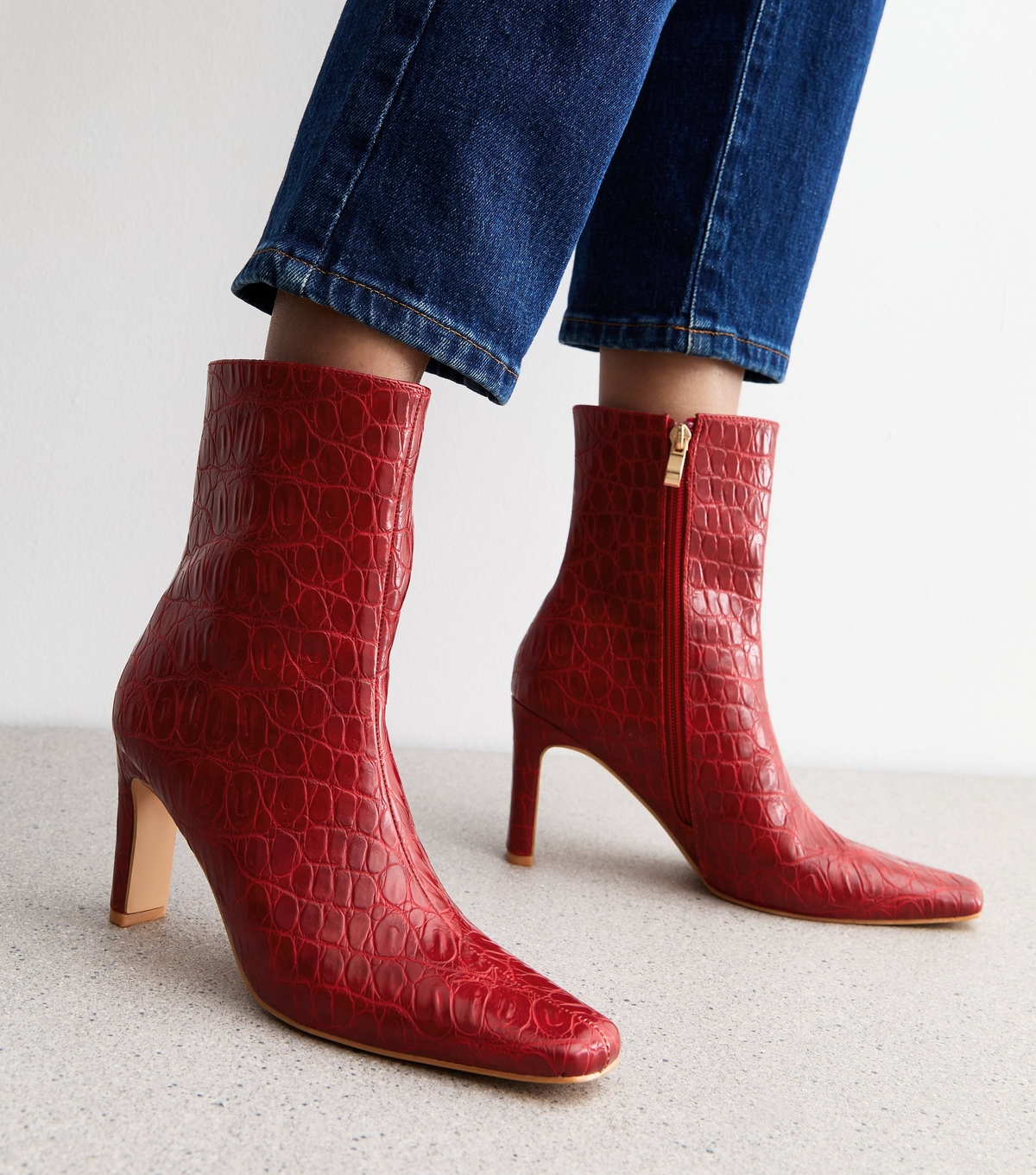 Women's Polaris Red Crocodile Effect Faux Leather Ankle Boots Public Desire New Look