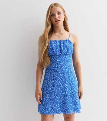 Girls Blue Ditsy Floral Print Dress