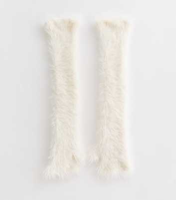 Cream Faux Fur Long Handwarmer 