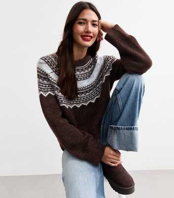 Brown Sparkle Fairisle Yoke Jumper