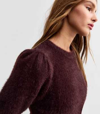 Brown Fluffy Knit Short Sleeve Top