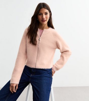 Pink sherpa cardigan best sale