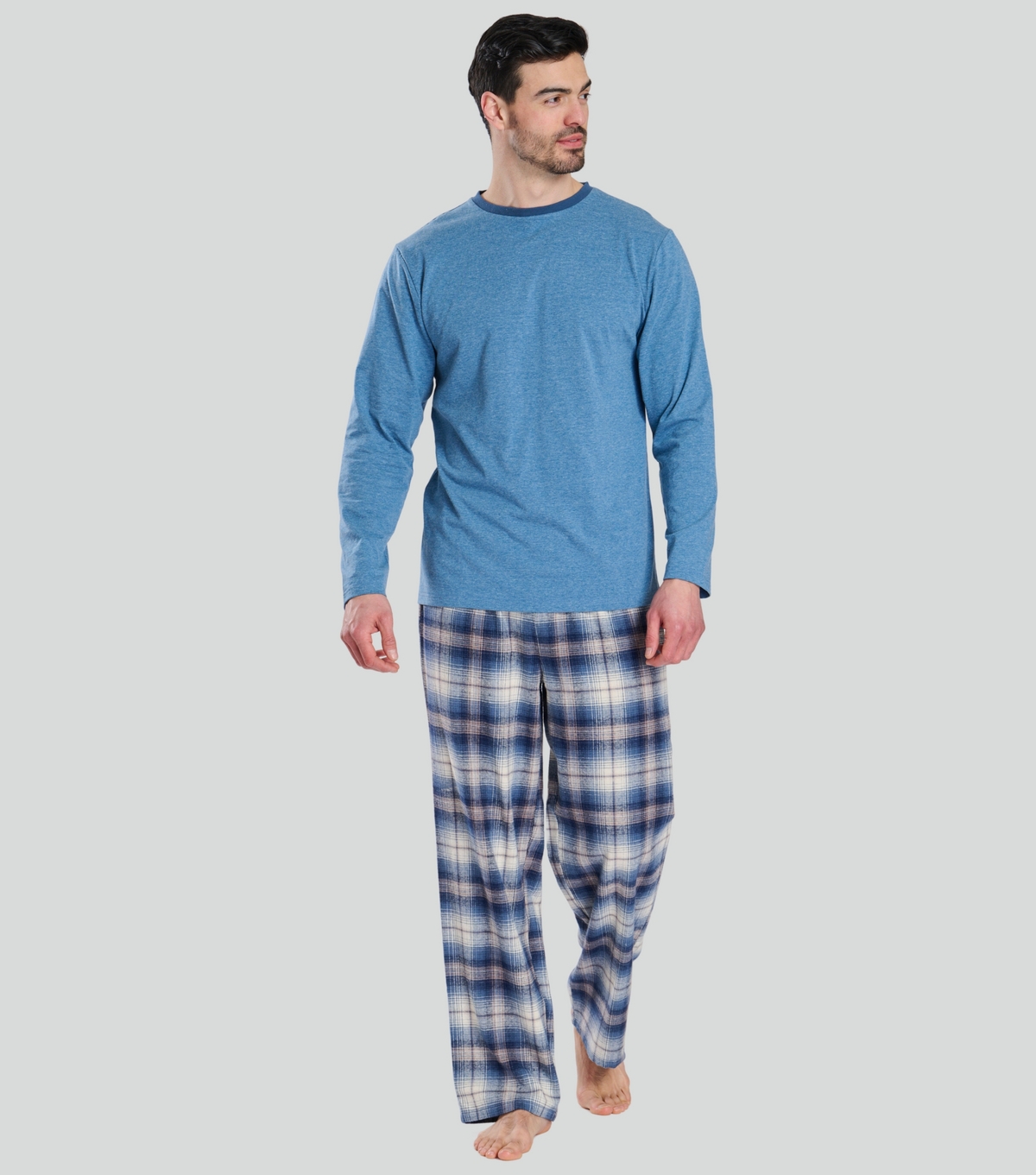 Men's Men Blue Brushed Cotton Pyjama Set Loungeable New Look