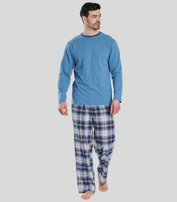 Loungeable Men Blue Brushed Cotton Pyjama Set