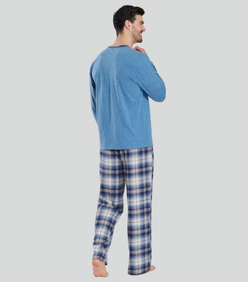 Men's Loungeable Men Blue Brushed Cotton Pyjama Set New Look