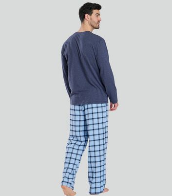 Men's Loungeable Men Navy Check Print Jersey Pyjama Trousers New Look