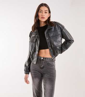 Pink Vanilla Black Utility Cropped Bomber Jacket 