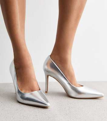 Silver Stiletto Heel Pointed Toe Court Shoes