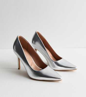 Silver Stiletto Heel Pointed Toe Court Shoes