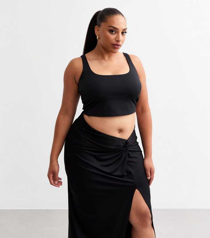 Curves Black Square Neck Crop Top | New Look