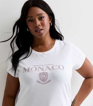 Curves White Monaco Print Short-Sleeved T-Shirt