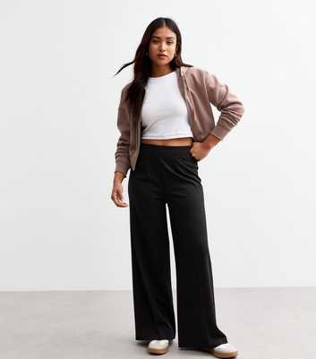 Petite Black Jersey Wide Leg Trousers