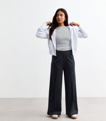 Navy jersey wide leg trousers best sale