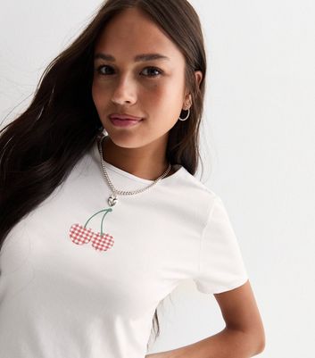 White and pink cherry women’s crop tee. main image 0