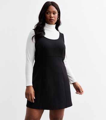 Curves Black Pinafore Mini Dress