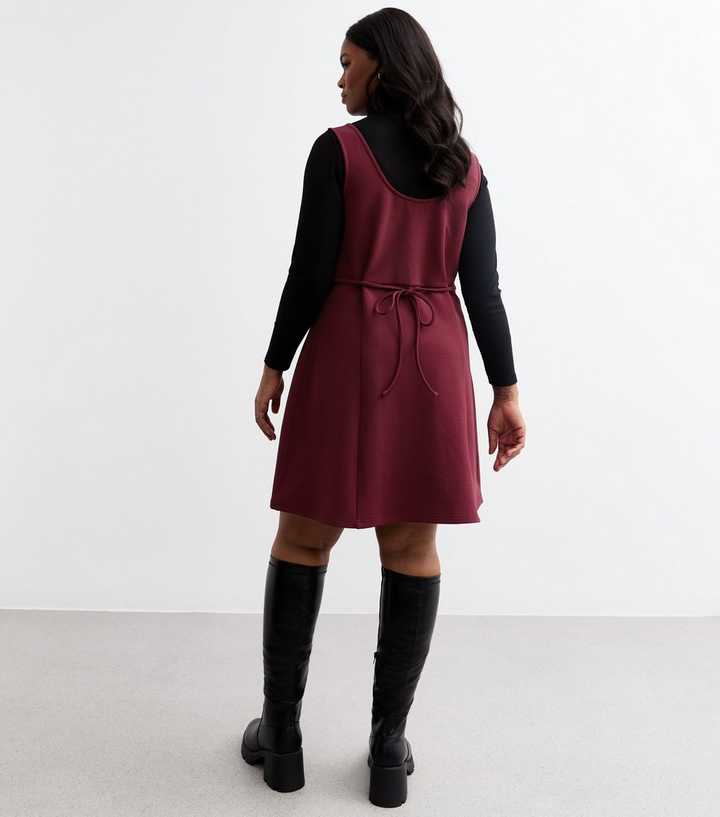 Curves Burgundy Pinafore Mini Dress | New Look