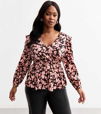 Curves Pink Woven Floral Print Wrap Top