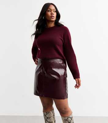 Curves Burgundy Vinyl Faux Leather A-Line Mini Skirt