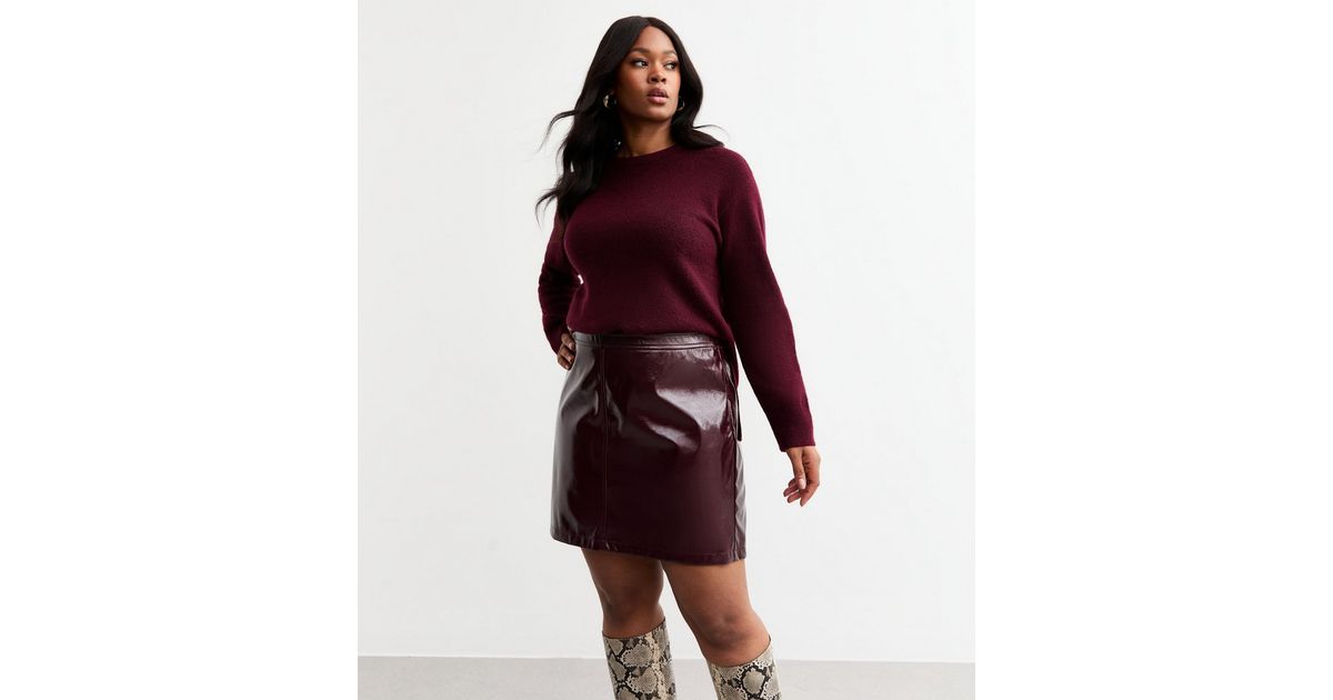 Leather Mini Women's Plus Size Mini Skirts Curves Burgundy