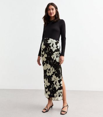 Maternity Black Blurred Floral Mesh Midi Skirt New Look