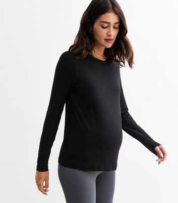 Maternity Black Cotton Blend Crew Neck Long Sleeved Top