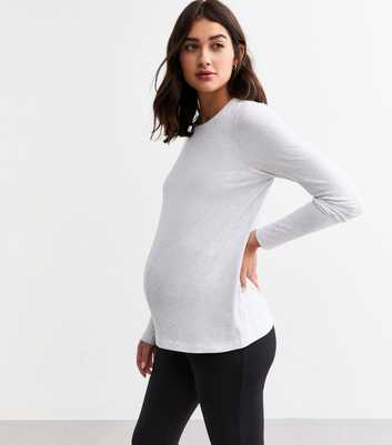 Grey Maternity Cotton Blend Crew Neck Long Sleeved Top