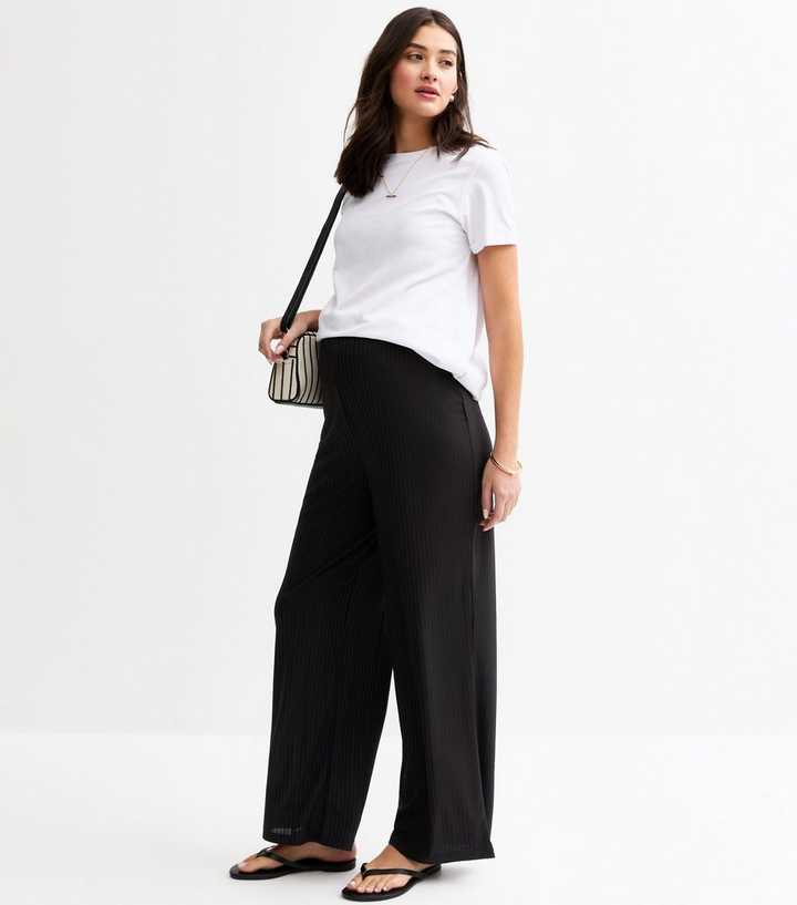 Maternity Black Wide Rib Jersey Trousers