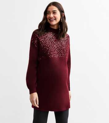 Maternity Burgundy Sequin Embellished Tunic Top