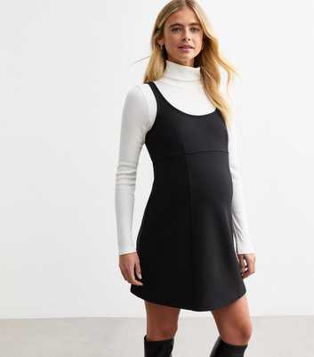 Maternity Black Textured Pinafore Dress