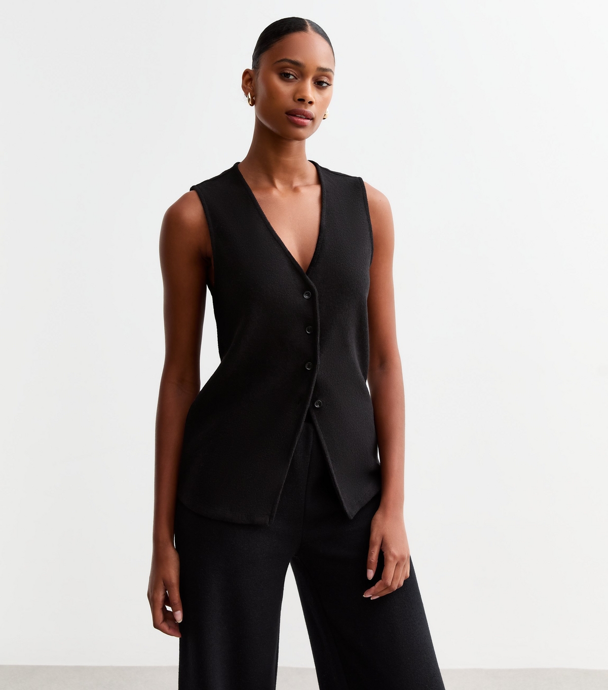 Women's Black Soft Touch Button Through Waistcoat New Look