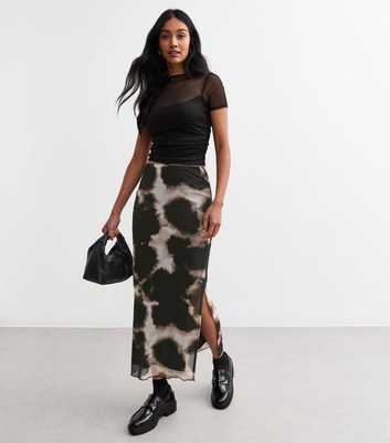 Black Inky Mesh Midi Skirt