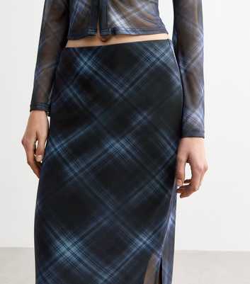 Navy Check Mesh Midi Skirt