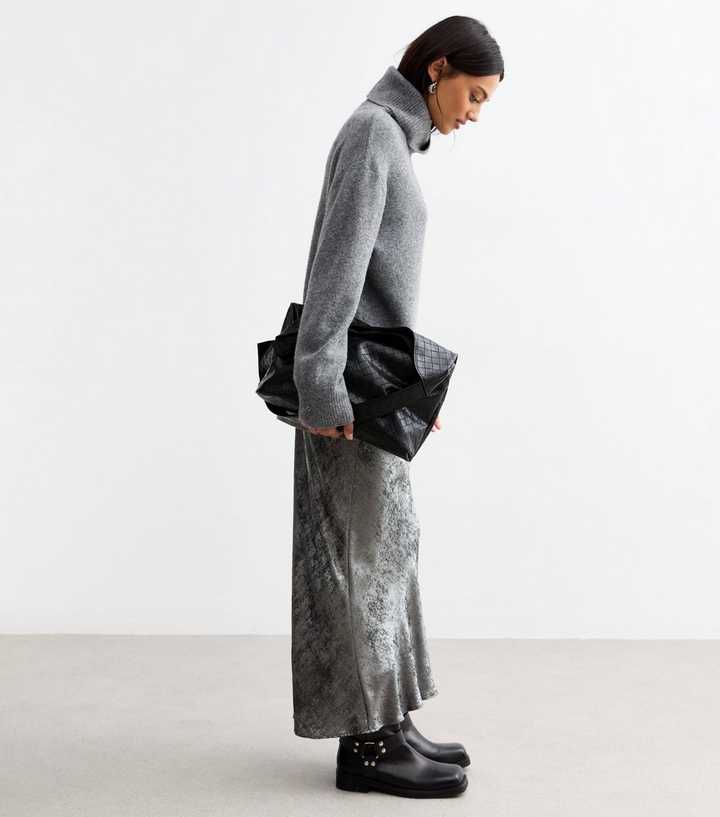 Silver Metallic Maxi Slip Skirt 