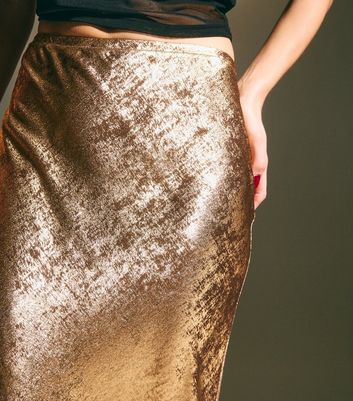 Gold Metallic Maxi Slip Skirt New Look