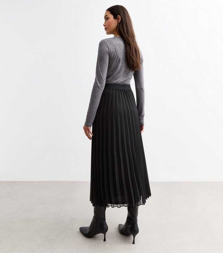 Chiffon Pleated Pleated Midi Skirt Quiz Black Pleated Chiffon Midi