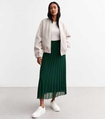 Dark Green Pleated Chiffon Midi Skirt