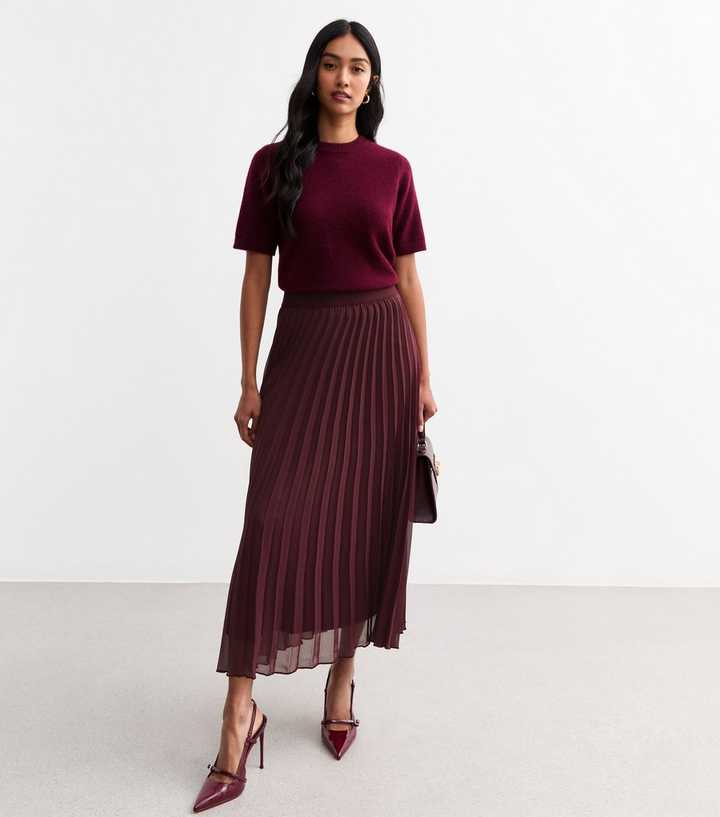 Pleated Skirt Outfit Red Midi Skirt Uk Burgundy Pleated Chiffon
