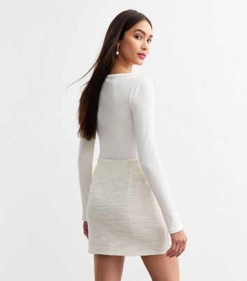 Cream Metallic Bouclé Mini Skirt New Look