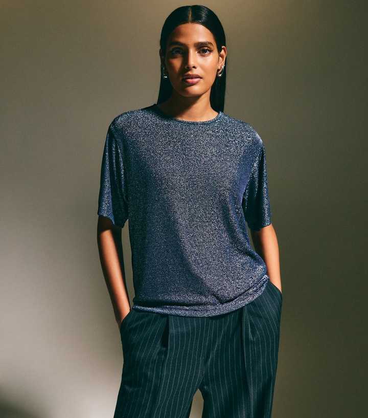 Navy Sparkly Boxy T-Shirt 