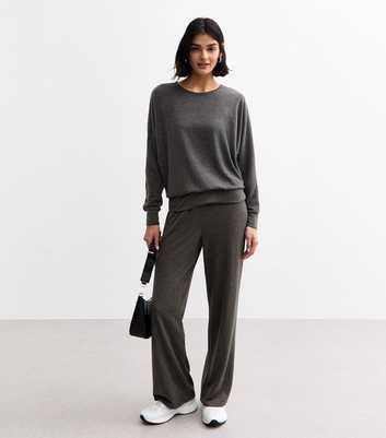 Dark Grey Soft Touch Marl Crew Neck Batwing Top