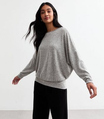 Pale Grey Sparkle Batwing Sleeve Top New Look