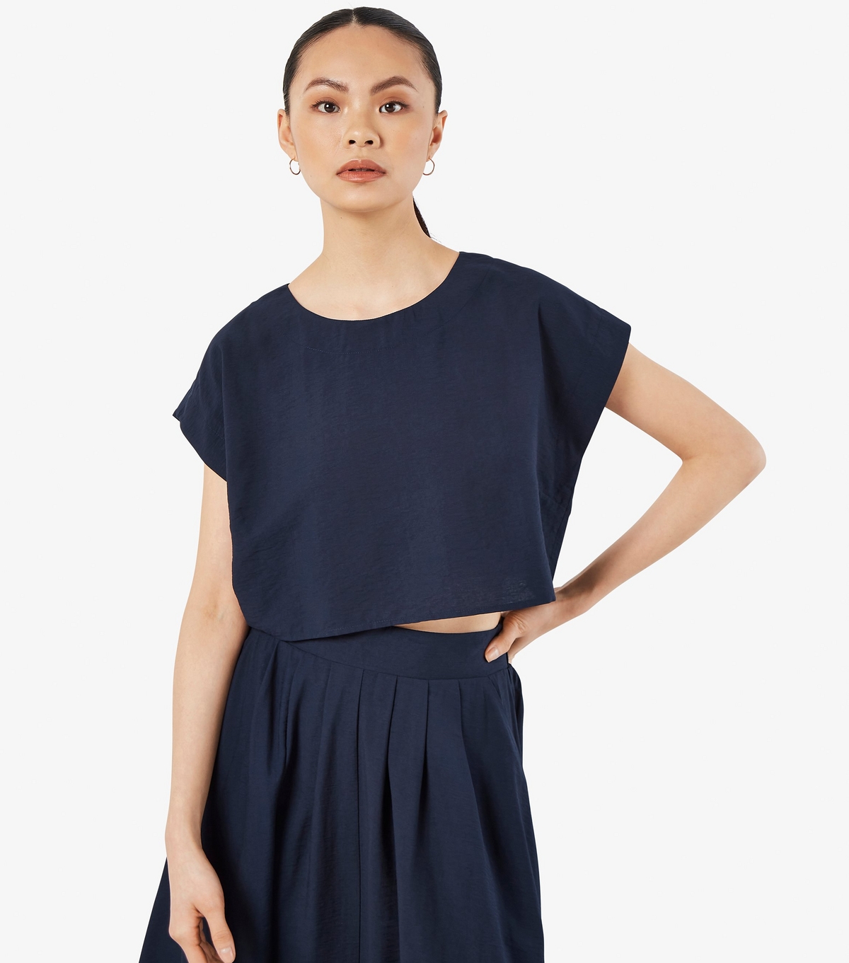Women's Navy Boxy Crop Top Apricot New Look